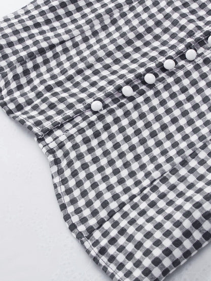 Gingham Charm Cold Shoulder Blouse in Midnight Black