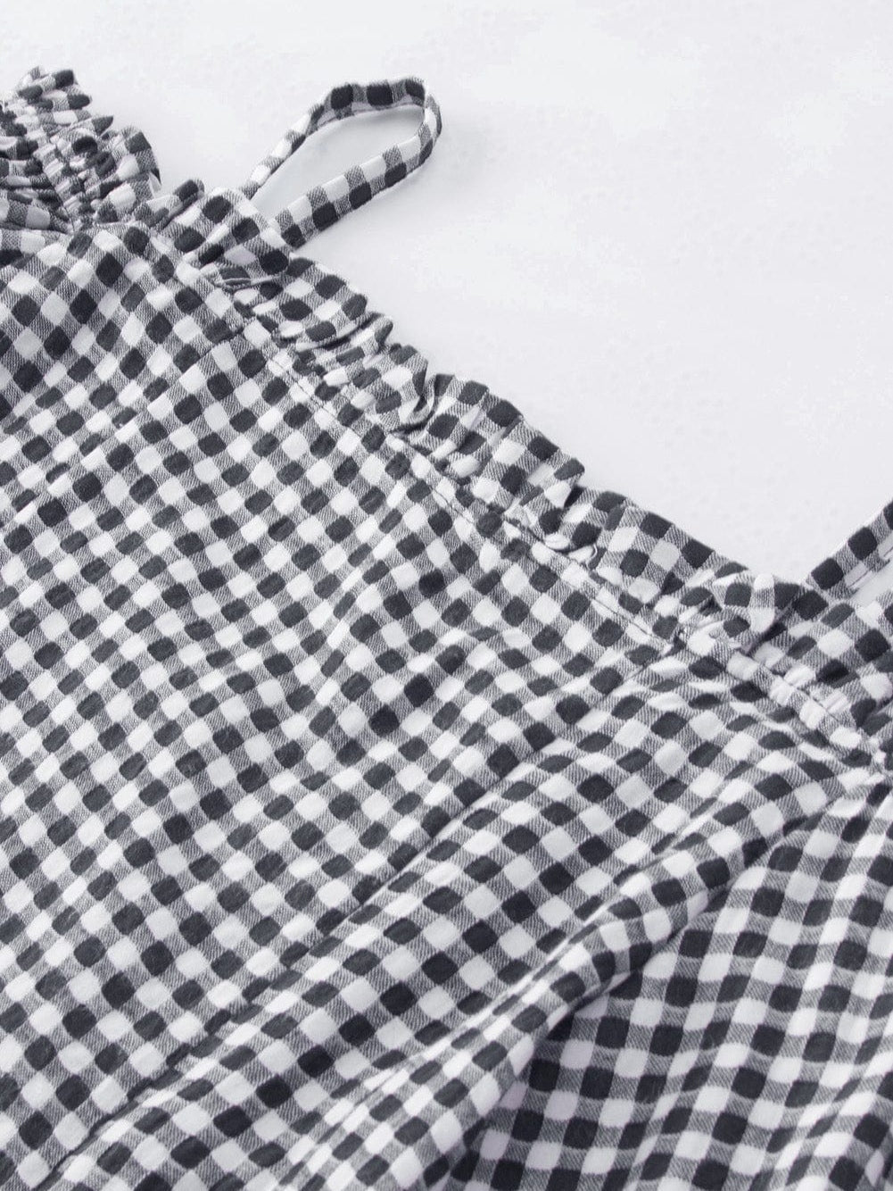 Gingham Charm Cold Shoulder Blouse in Midnight Black