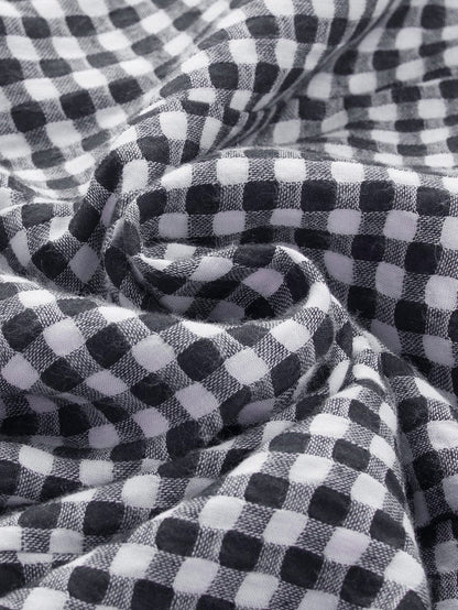 Gingham Charm Cold Shoulder Blouse in Midnight Black