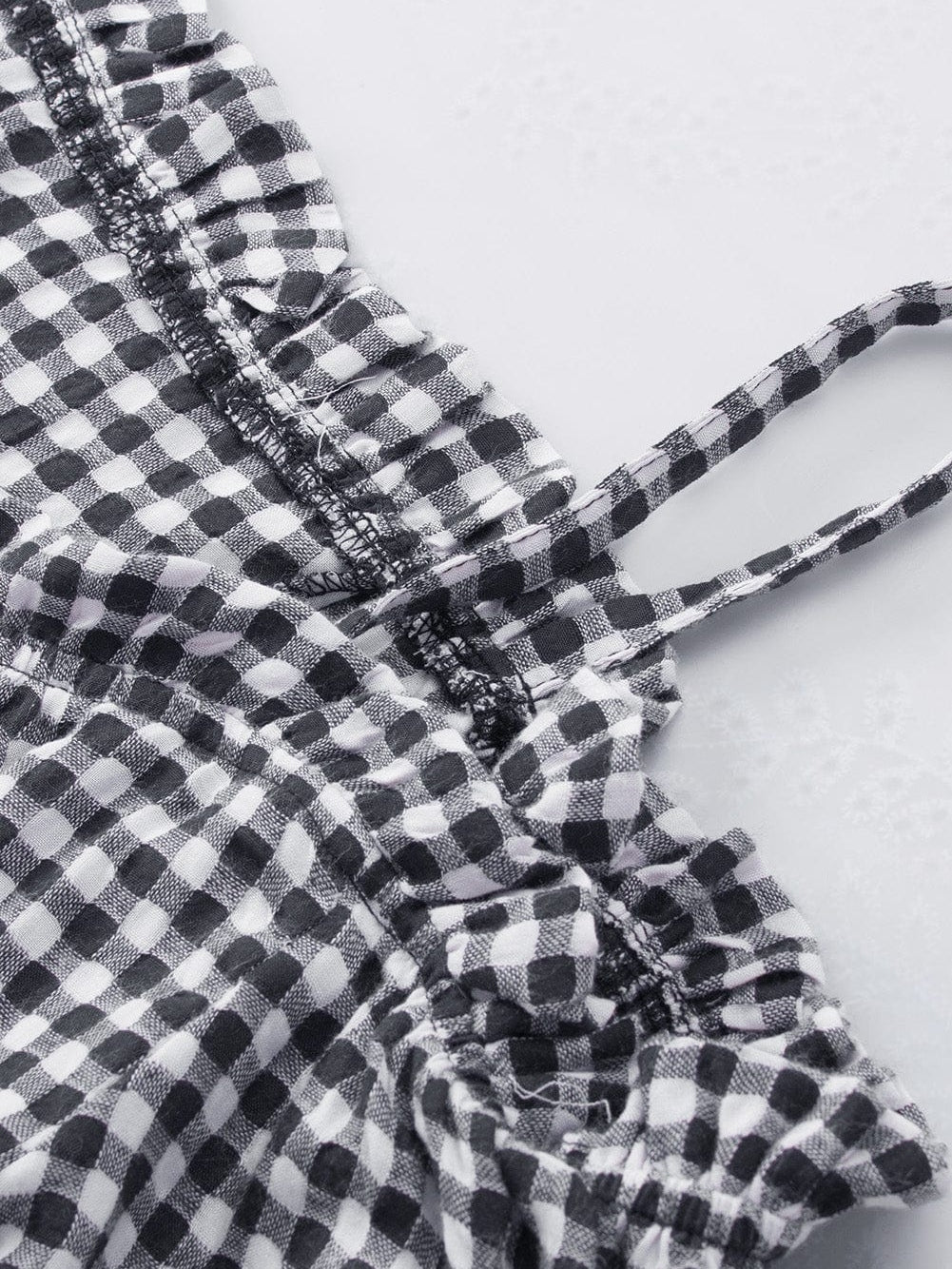 Gingham Charm Cold Shoulder Blouse in Midnight Black