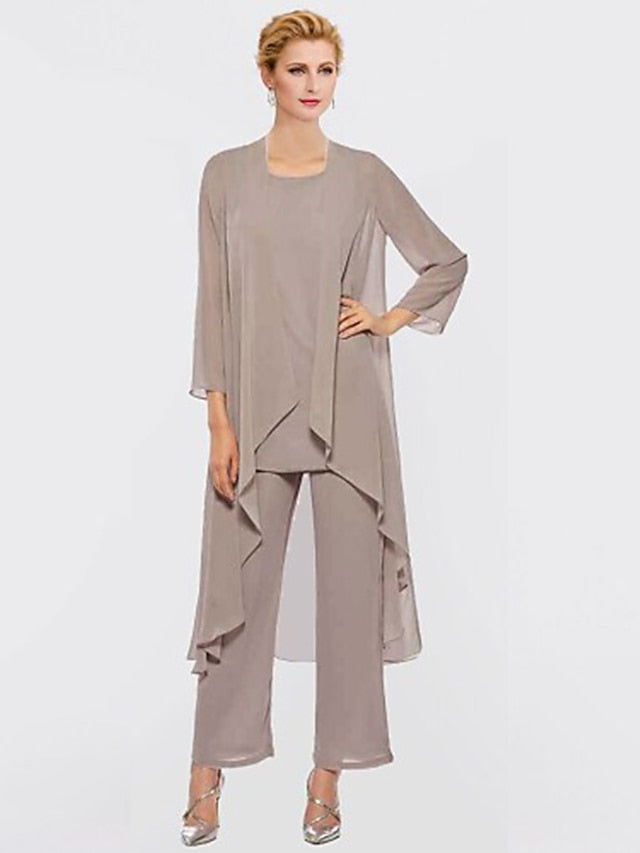 Jumpsuit / Pantsuit Mother of the Bride Dress Plus Size Elegant Bateau Neck Floor Length Chiffon Sleeveless Wrap Included with Solid Color 2023 - LuckyFash™