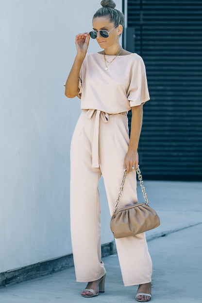 Glamorous Apricot Wide Leg Jumpsuit with Belt