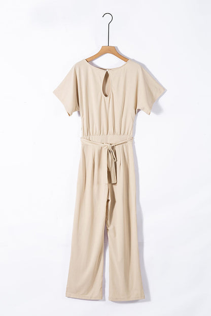 Glamorous Apricot Wide Leg Jumpsuit with Belt