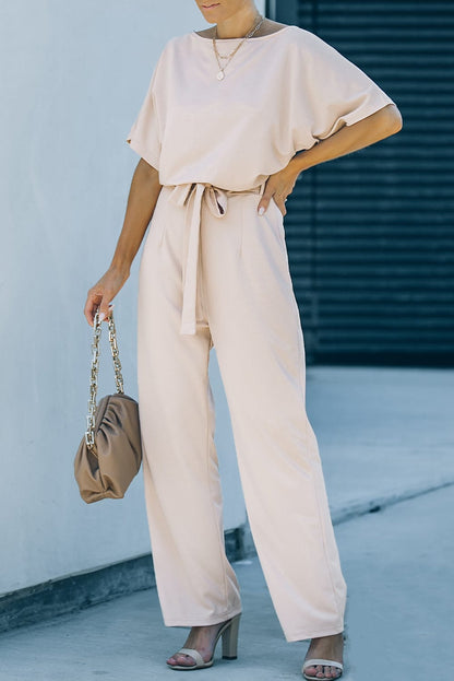 Glamorous Apricot Wide Leg Jumpsuit with Belt