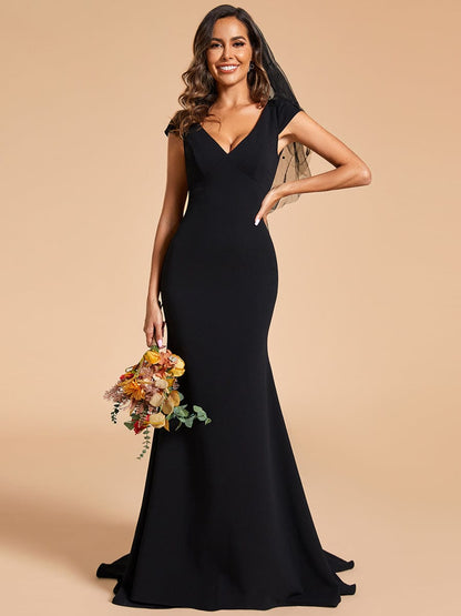 Glamorous Deep V-Neck Fishtail Wedding Gown with Sleeves