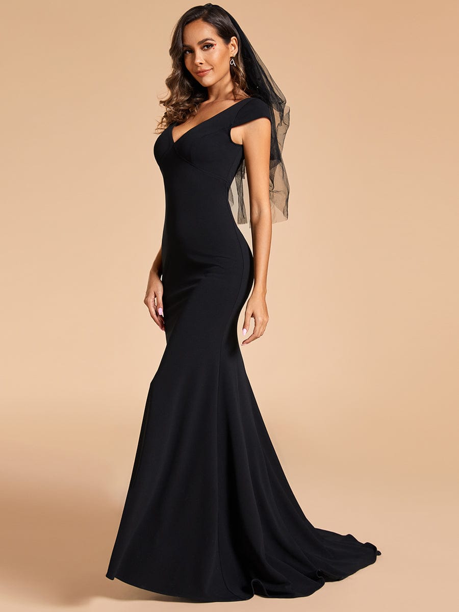 Glamorous Deep V-Neck Fishtail Wedding Gown with Sleeves