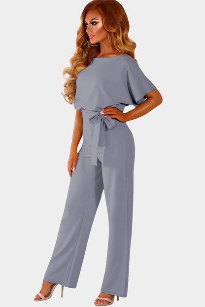 Glamorous Gray Belted Wide Leg Jumpsuit