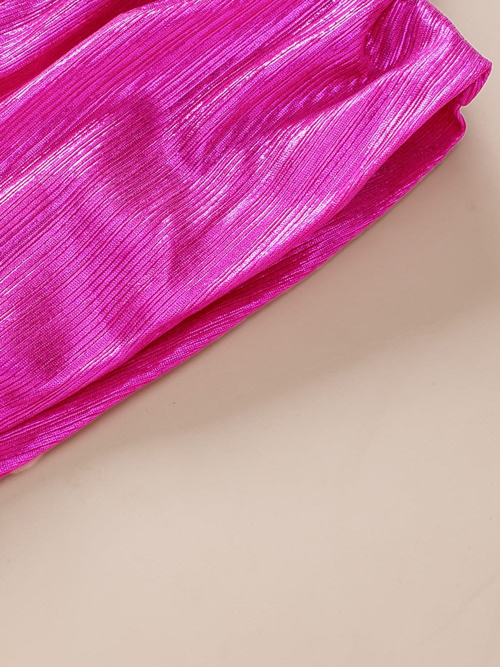 Glamorous Pink Satin Open Back Blouse with Ruched Sleeves