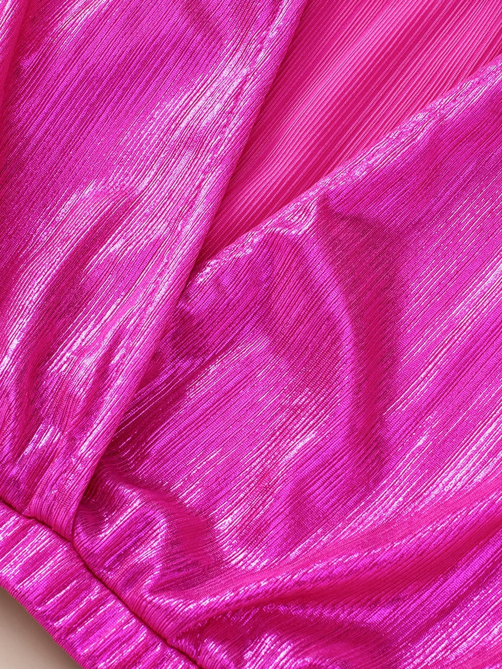 Glamorous Pink Satin Open Back Blouse with Ruched Sleeves