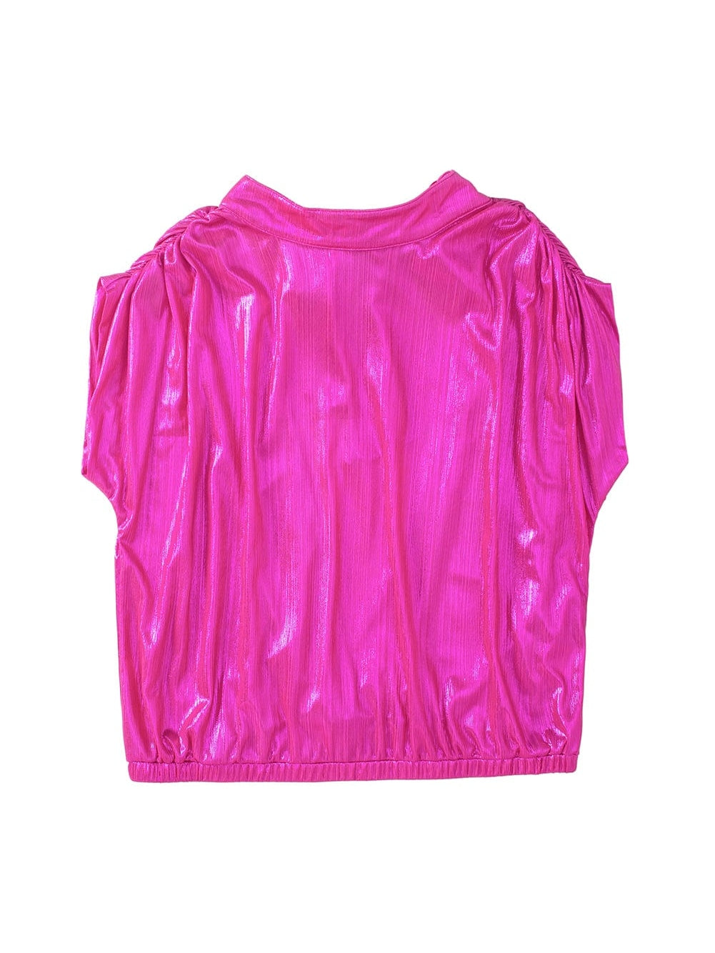 Glamorous Pink Satin Open Back Blouse with Ruched Sleeves