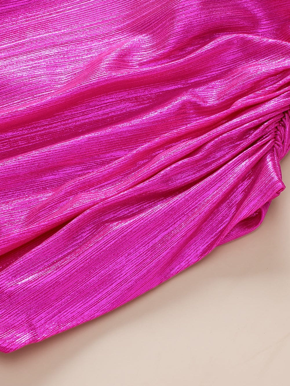 Glamorous Pink Satin Open Back Blouse with Ruched Sleeves