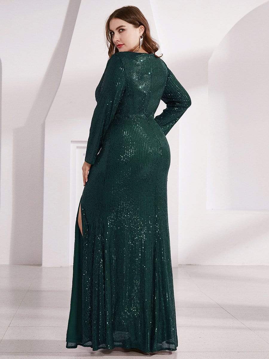 Glamorous Plus Size Sequin Bodice Formal Gown with Deep V-Neck
