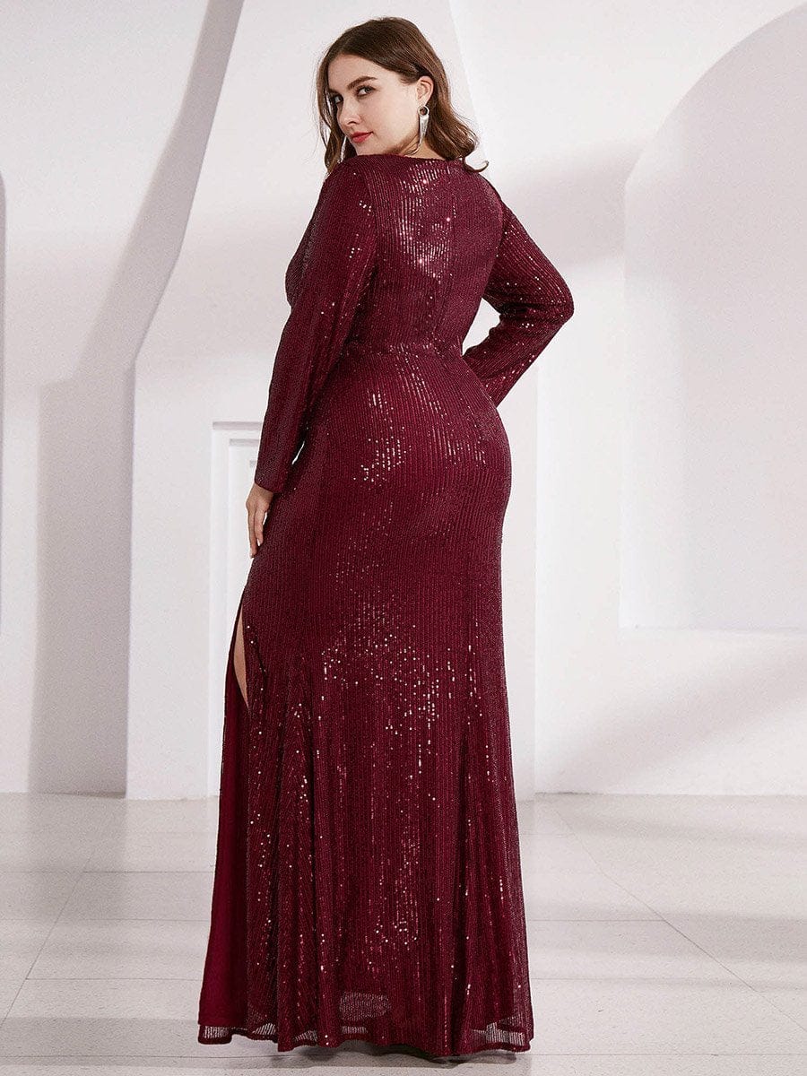 Glamorous Plus Size Sequin Deep V Neck Evening Party Gown