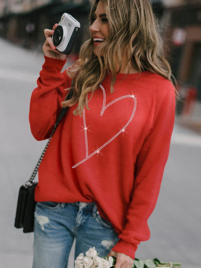 Glamorous Red Heart Sparkle Long Sleeve Sweatshirt