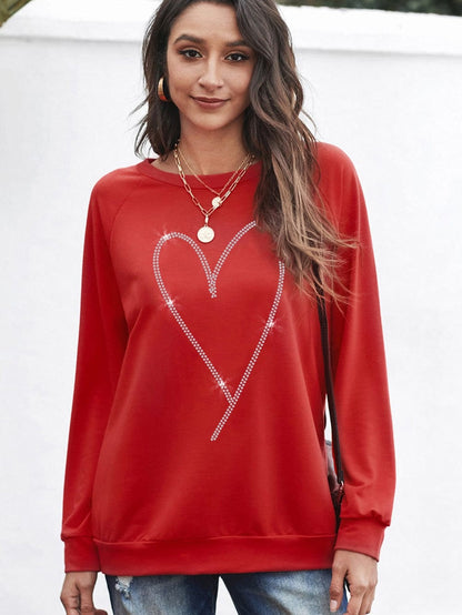 Glamorous Red Heart Sparkle Long Sleeve Sweatshirt