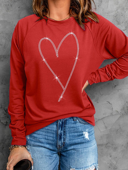 Glamorous Red Heart Sparkle Long Sleeve Sweatshirt