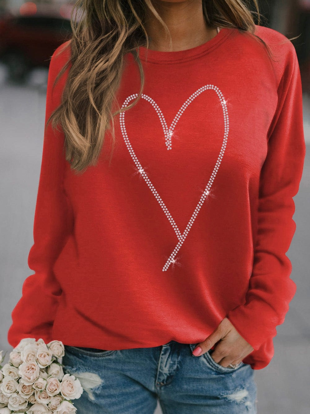 Glamorous Red Heart Sparkle Long Sleeve Sweatshirt
