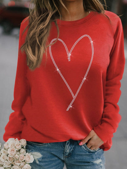 Glamorous Red Heart Sparkle Long Sleeve Sweatshirt