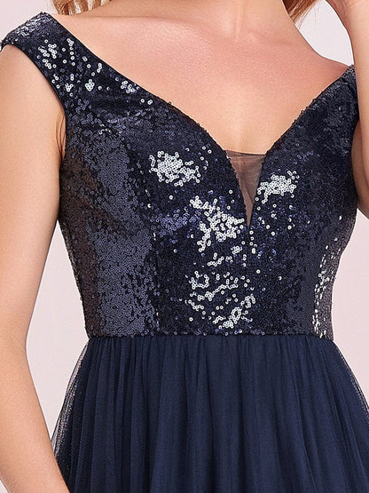 Glamorous Sequin-Embellished Tulle Evening Dress