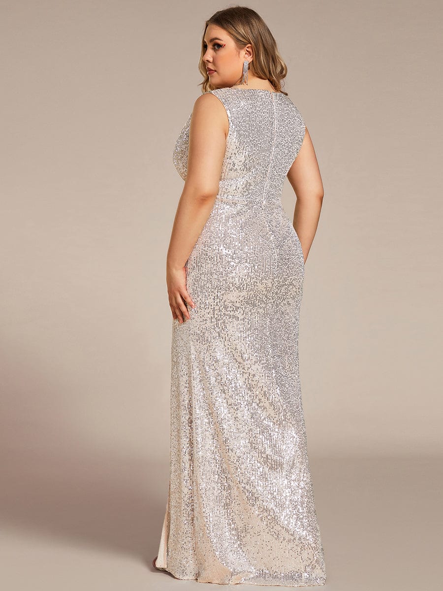 Glamorous Sequin Sparkle Sleeveless Evening Gown with High Split