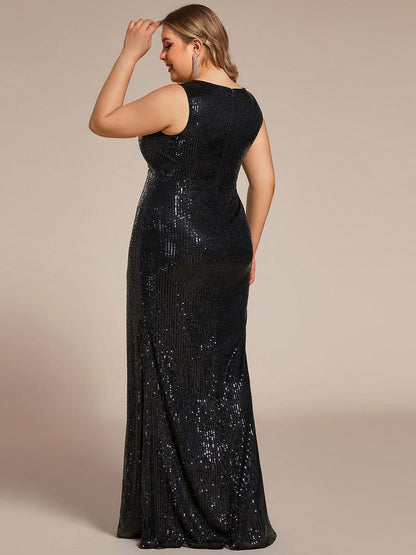Glamorous Sequin Sparkle Sleeveless Evening Gown with High Split