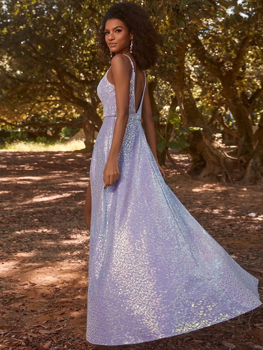 Glamorous Shimmering Split Spaghetti Straps Evening Gowns