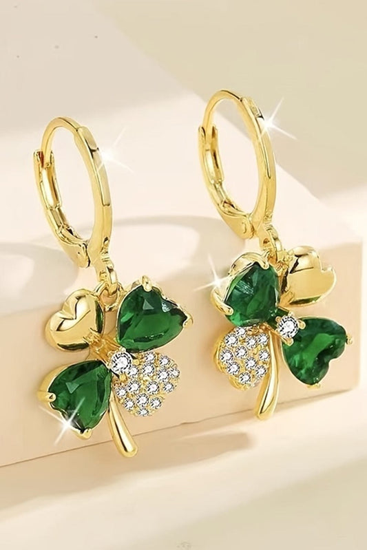 Gleaming Gold Clover Gemstone Earrings for St. Patrick's Day