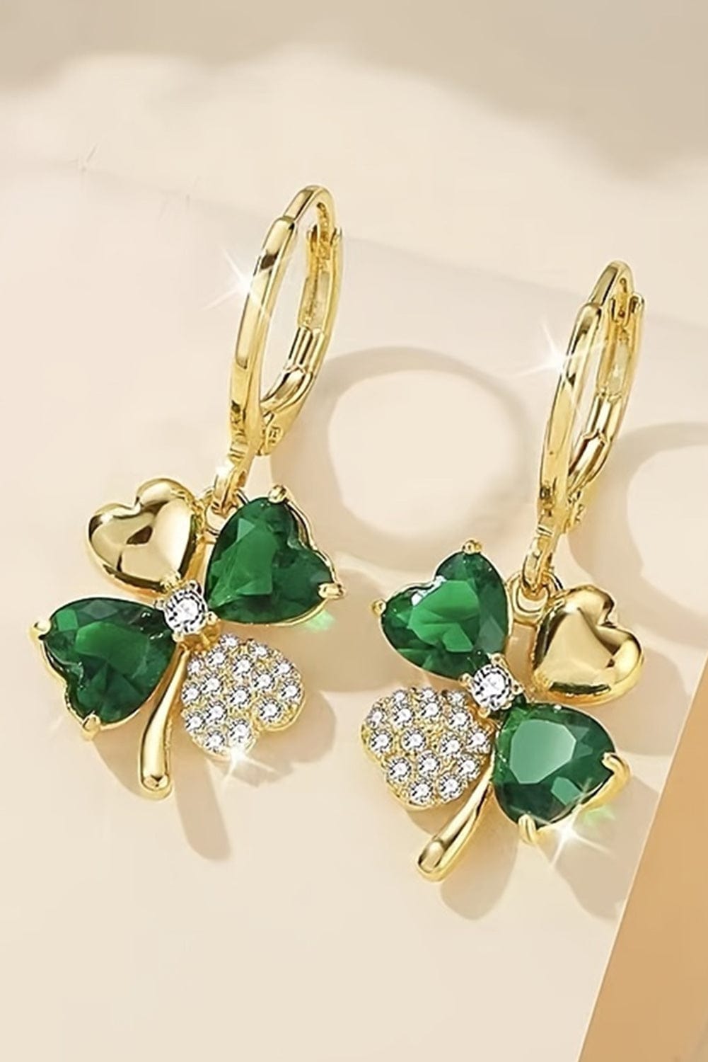 Gleaming Gold Clover Gemstone Earrings for St. Patrick's Day