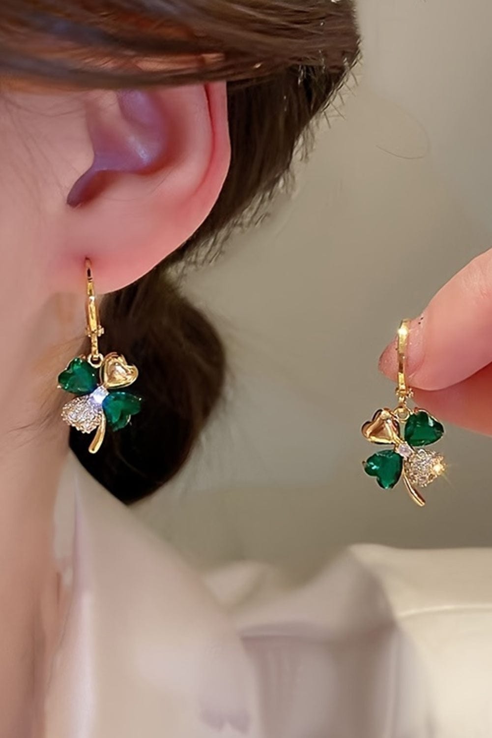 Gleaming Gold Clover Gemstone Earrings for St. Patrick's Day