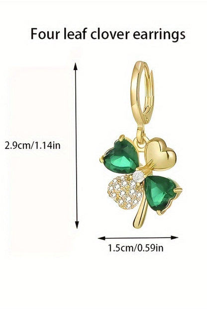 Gleaming Gold Clover Gemstone Earrings for St. Patrick's Day