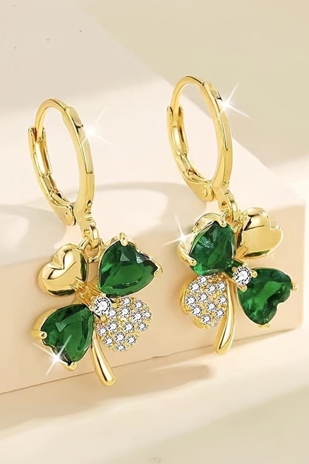 Gleaming Gold Clover Gemstone Earrings for St. Patrick's Day