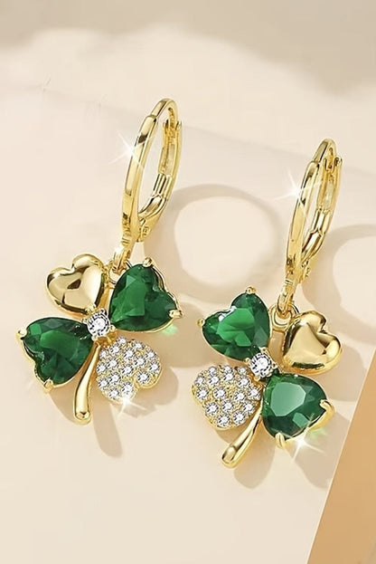 Gleaming Gold Clover Gemstone Earrings for St. Patrick's Day