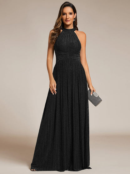 Glimmering Halter Neck Pleated Wholesale Evening Gown