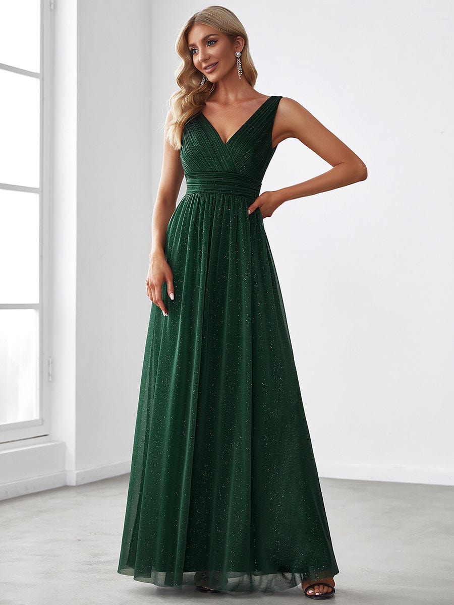 Glimmering Stardust Double V-Neck Evening Gown for Special Events