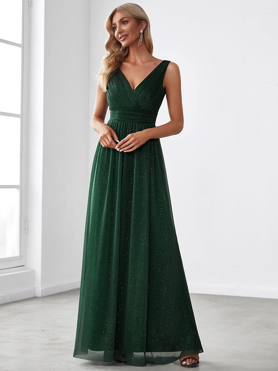 Glimmering Stardust Double V-Neck Evening Gown for Special Events