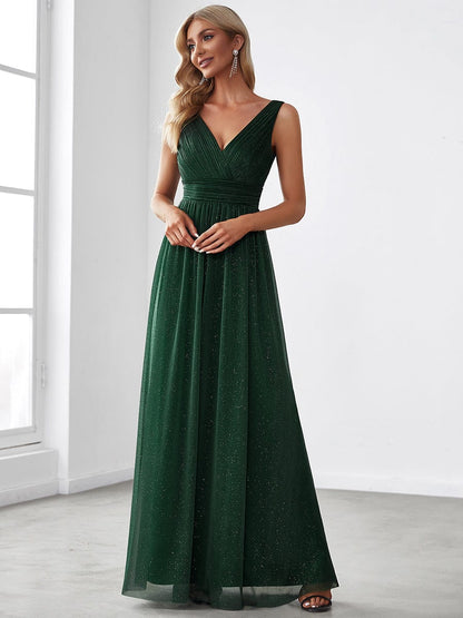 Glimmering Stardust Double V-Neck Evening Gown for Special Events