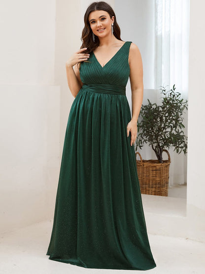 Glimmering Stardust Double V-Neck Evening Gown for Special Events