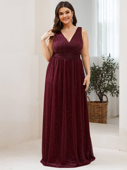 Glimmering Stardust Double V-Neck Evening Gown for Special Events