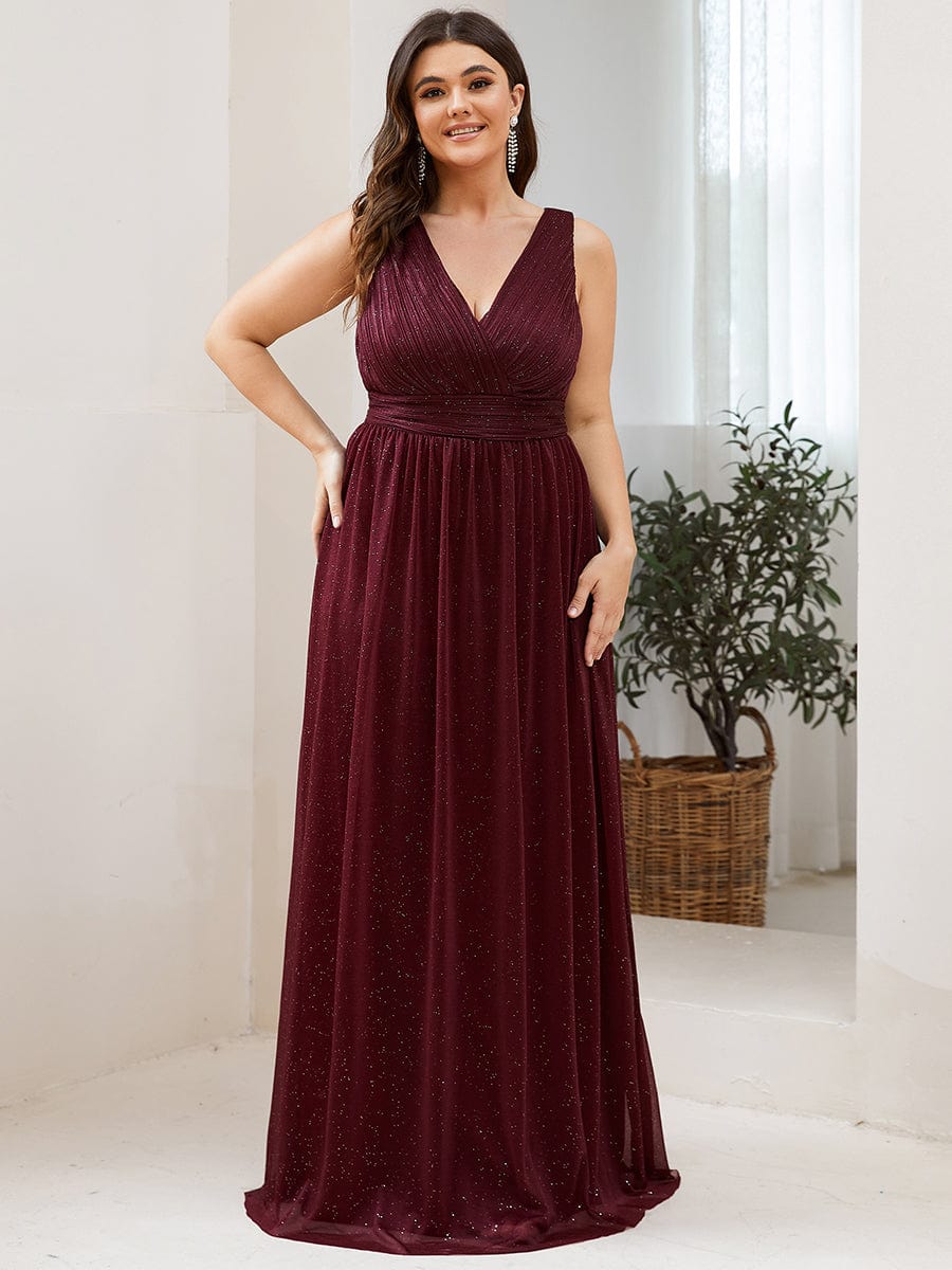 Glimmering Stardust Double V-Neck Evening Gown for Special Events