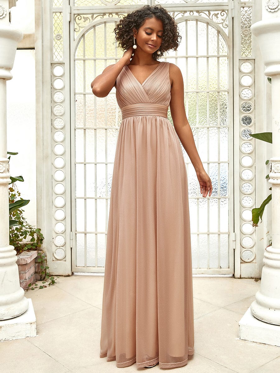 Glimmering Stardust Double V-Neck Evening Gown for Special Events