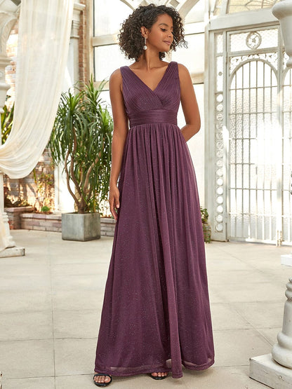 Glimmering Stardust Double V-Neck Evening Gown for Special Events