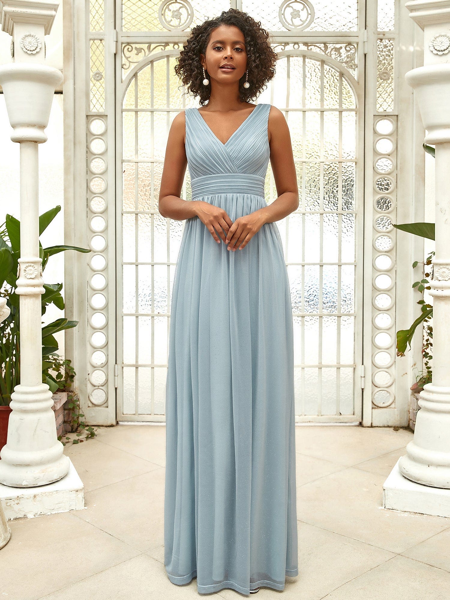 Glimmering Stardust Double V-Neck Evening Gown for Special Events
