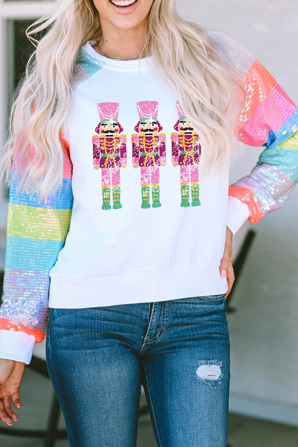 Glitter Nutcracker Sequin Patchwork Graphic Sweatshirt