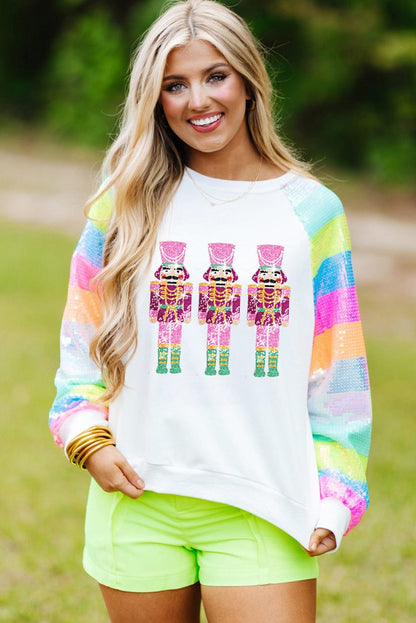 Glitter Nutcracker Sequin Patchwork Graphic Sweatshirt