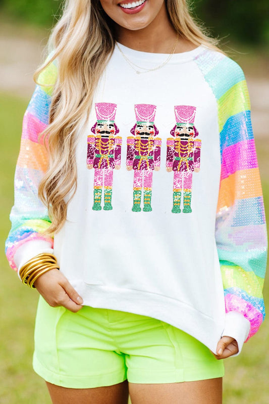 Glitter Nutcracker Sequin Patchwork Graphic Sweatshirt