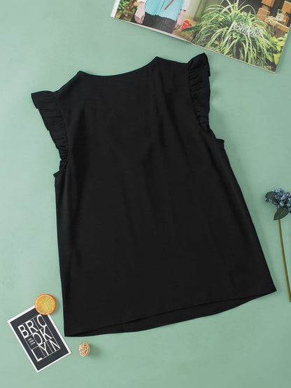 Glittering Black Sequin Flutter Sleeve V-Neck Top