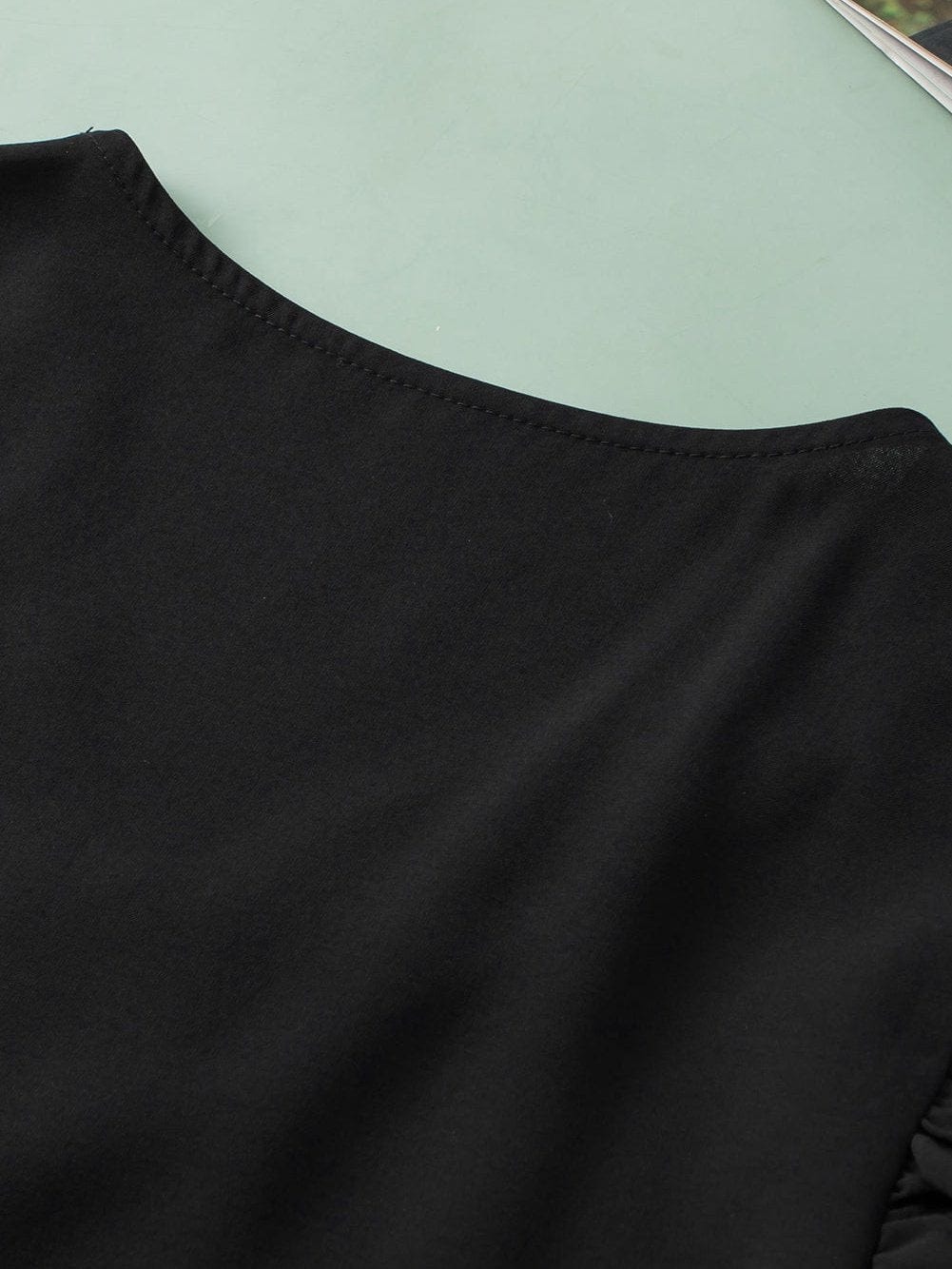 Glittering Black Sequin Flutter Sleeve V-Neck Top