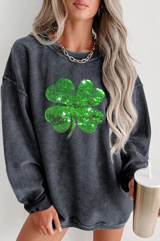 Glittering Four-Leaf Clover Sequin Corduroy Sweatshirt
