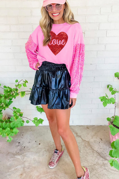 Glittering Pink Heart Sequin Sweatshirt with Love Print
