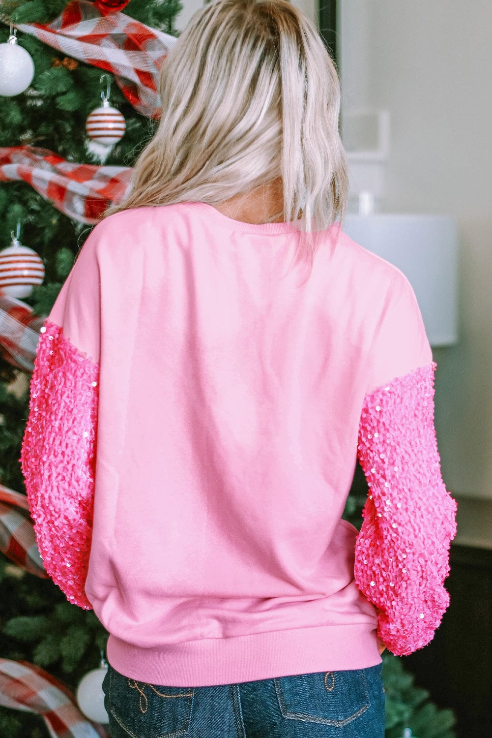 Glittering Pink Heart Sequin Sweatshirt with Love Print